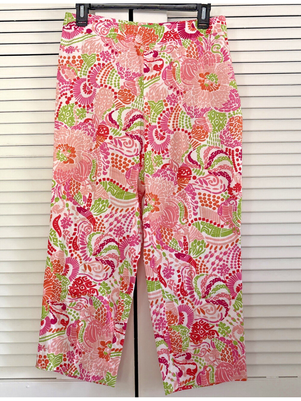 Womens Capri Sz 6 Bright Tropical Paisley Pants Colorful Cotton Resortwear Beach